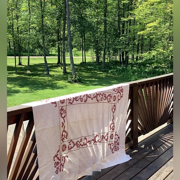 π¦ TURQUOISE FLORAL RETRO Tablecloth Square EUC Boho vibes - Picture 7 of 16